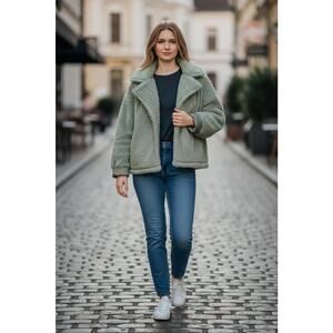 Moon River Tan Teddy Jacket Plush Cozy Style Sweet Pistachio. Size XS #1215